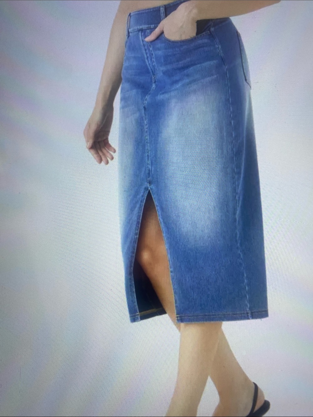 LARGE HALARA BODYCON SPLIT STRETCHY KNIT DENIUM MIDI SKIRT - Picture 3 of 8